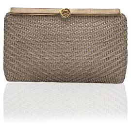 Gucci-Rare Vintage Metallic Woven Clutch Handbag Evening Bag-Golden