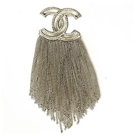 Chanel-Chanel Strass Large CC Multiple Chain Silver Tassel Broche Automne 2016 Collection-Argenté