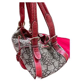 Autre Marque Red Monogram Canvas and Crocodile Effect Leather Handbag Red Light brown