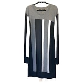 Bcbg Max Azria-BCBGMaxazria Long Sleeve Sweater Dress in Grey & Black combo colorblock-Black,Grey