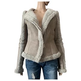 Casaco Philipp Plein de couro e pele cinza Cinza