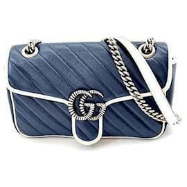 Gucci-*Gucci GG Marmont small shoulder shoulder bag hardware women's bag diagonal chain pochette leather-Silvery,White,Navy blue