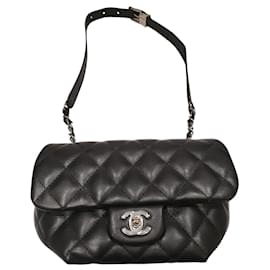 Chanel-Embreagem Chanel-Preto,Hardware prateado