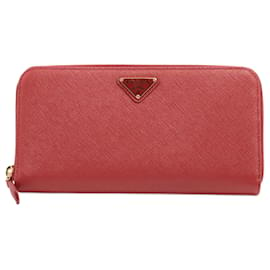 Prada-Large Saffiano Leather Round-Zip-Wallet Red-Red