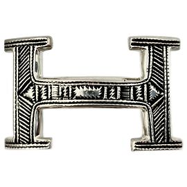 HERMÈS: Rare hand-engraved solid silver TOUAREG belt buckle 32 MM Silvery