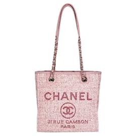 Chanel-*Chanel handbag ladies Deauville PM chain tote bag Cocomark 31 RUE CAMBON tweed bag-Pink