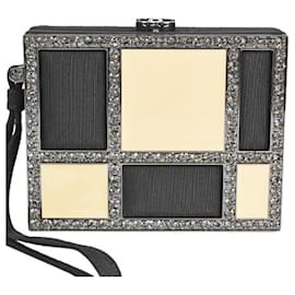 Chanel-*CHANEL Pouch with Bijou Cocomark Black/Beige Grosgrain Rhinestone Clutch Bag-Multiple colors
