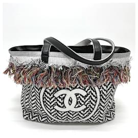 Chanel-*Chanel CC marque ici sac de plage frange/sac cabas à bandoulière-Noir,Argenté,Blanc