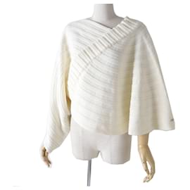 Chanel-*CHANEL 09Poncho en tricot asymétrique pour femme C avec marque ici-Blanc