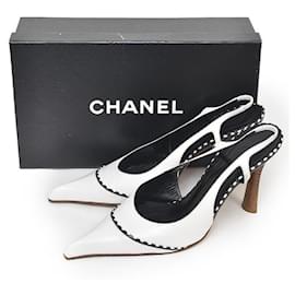 Chanel-*CHANEL coco mark heel back sling pumps-White