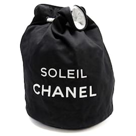 Chanel-*CHANEL drawstring bag novelty black x white canvas-Black,White