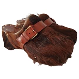 Céline Mule Celine em vison e couro marrom Marrom