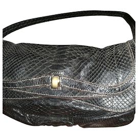 Borsa a mano Zagliani in pitone marrone scuro Marrone scuro