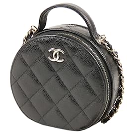 Chanel-Chanel Black CC Caviar Round Chain Crossbody Bag-Black