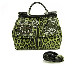 Dolce & Gabbana-Dolce & Gabbana Leopard Printed Pony Fur Decorated with Roses Sicily Bag Limited Edition-Multiple colors