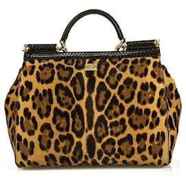 Dolce & Gabbana-Dolce & Gabbana Leopard Printed Pony Fur Decorated with Roses Sicily Bag Limited Edition-Multiple colors