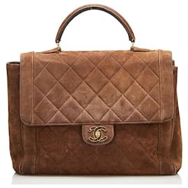 Chanel-chanel CC Quilted Suede Top Handle Flap Bag brown-Brown