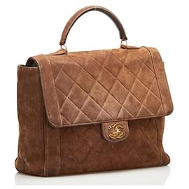 Chanel-chanel CC Quilted Suede Top Handle Flap Bag brown-Brown