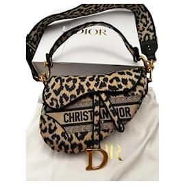 Dior-Christian Dior, Dior SADDLE bolso leopardo bordado Mizza modelo grande nuevo lujo-Negro