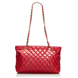 Chanel-chanel Quilted Lambskin Zip Tote Bag red-Red