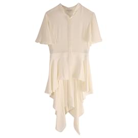 Alexander Mcqueen-Alexander McQueen Waterfall Ruffled Shirt in White Silk-White