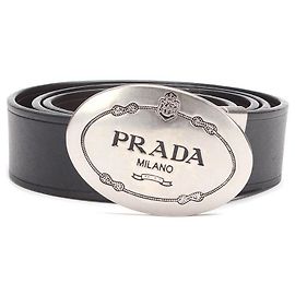 Prada Cinto de couro com fivela de placa redonda preto Preto