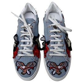 Philipp Plein Sneaker Denim Blau Rot mit Spikes Größe 39 Rot Mehrfarben Hellblau