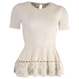 Alexander Mcqueen-Alexander McQueen Ribbed Peplum Top in White Viscose-White