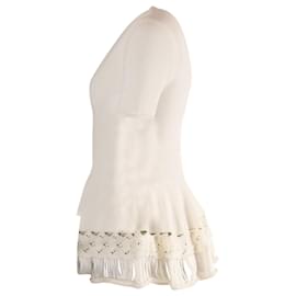 Alexander Mcqueen-Alexander McQueen Ribbed Peplum Top in White Viscose-White