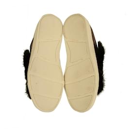 Santoni-Santoni Black Brown Fur Leather Low Top Sneakers Entrenadores Tamaño de zapatos 37-Multicolor