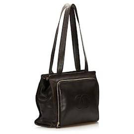 Chanel-chanel Leather CC Tote Bag brown-Brown