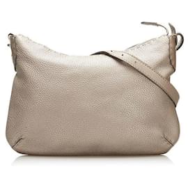 Fendi-fendi Selleria Sac à bandoulière en cuir gris-Gris