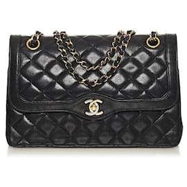 Chanel-chanel Matelasse Leather Flap Bag black-Black