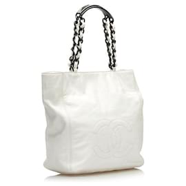 Chanel-chanel CC Leather Tote Bag white-White
