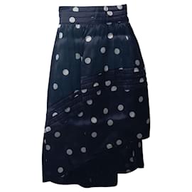 Ganni-Ganni Asymmetric Polka Dot Midi Skirt in Navy Blue Silk-Blue,Navy blue