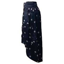Ganni-Ganni Asymmetric Polka Dot Midi Skirt in Navy Blue Silk-Blue,Navy blue