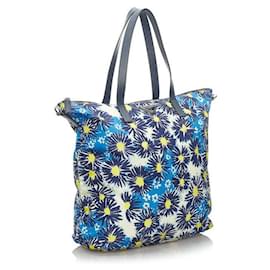 Prada-prada Tessuto Stampato Floral Tote Bag blue-Blue