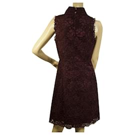 Ted Baker-Ted Baker Burgundy Lace Sleeveless High Neck Knee Length Dress size 2-Dark red