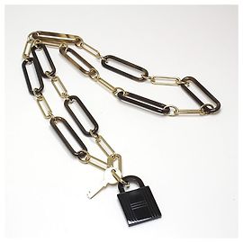 Hermès * Hermes HERMES collana lunga amuleto lucchetto GM corno di bufalo/chiave cadena placcata oro marrone/oro 83.5cm Marrone D'oro