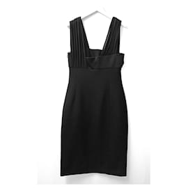 Versace-Versace Chiffon Trim Black Wiggle Dress-Black