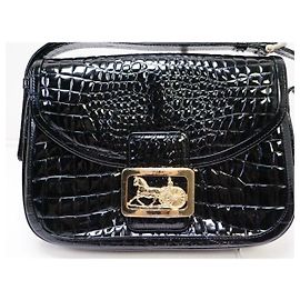 Céline *Borsa a tracolla Celine vintage nera in pelle di coccodrillo con carrozza Nero