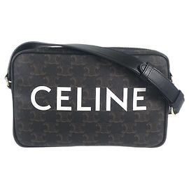 Céline *Celine Triomphe Medium Messenger Bag Black PVC Leather Shoulder Bag Black