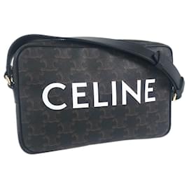 Céline-*Celine Triomphe Medium Messenger Bag Sac à bandoulière en cuir PVC noir-Noir