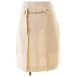 Hermès-*Hermes MINI JUPE Wool Shane Dunkle Miniskirt Blancasse-Beige