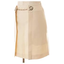 Hermès-*Hermes MINI JUPE Wool Shane Dunkle Miniskirt Blancasse-Beige