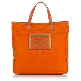 Prada-Prada Orange Tessuto Logo Oro Satchel-Orange
