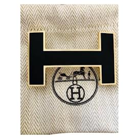 Hermès-Quiz nero bordato di ottone dorato-Nero