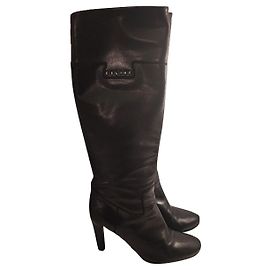 Céline Black Leather Heel Boots 8 cm Black