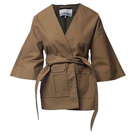 Ganni Kimono Wrap Jaqueta em Algodão Marrom Marrom