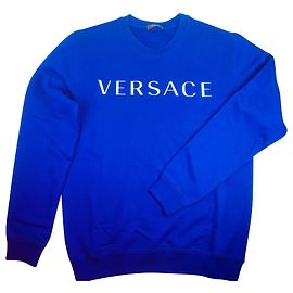 Versace Blue Cotton Sweater M Blue
